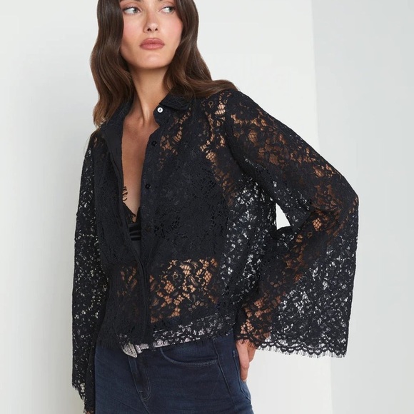 Like New/EUC L'Agence Carter Black Long Sleeve Lace Blouse - Size L - Picture 5 of 12
